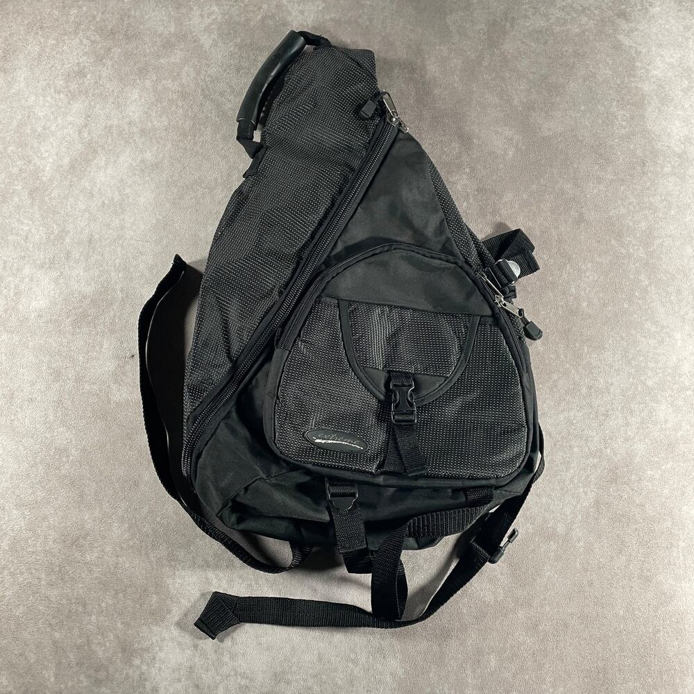 90s Y2K Extreme Sling Bag Crossbody One Strap Backpack Black Multi-Pocket